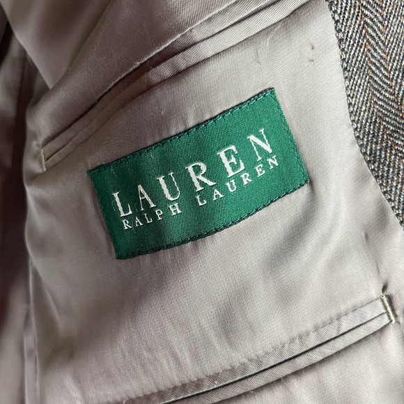 Lauren Ralph Lauren Wool Herringbone 42R Tan Brown 2 Button Blazer Sports Coat - Picture 3 of 15